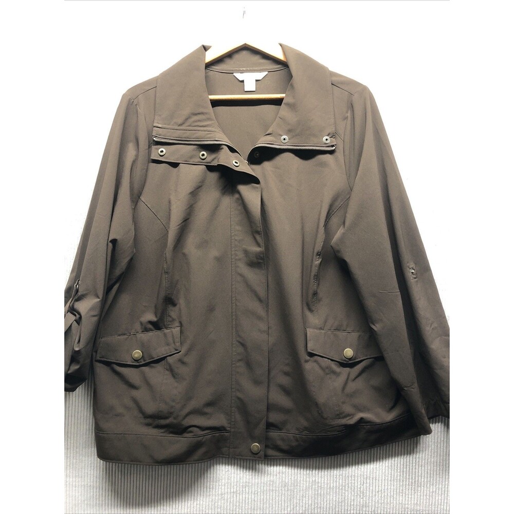 Laura Ashley Women’s Jacket 2X Brown Full Zip Lightweight Utility Work Casual